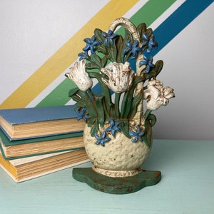 Vintage Chippy Floral Cast Iron Door Stop