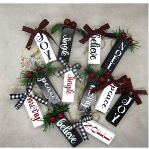 Wood Block Christmas Ornaments, Christmas Theme Ornaments, Holiday Ornaments, Gift Tag Ornaments
