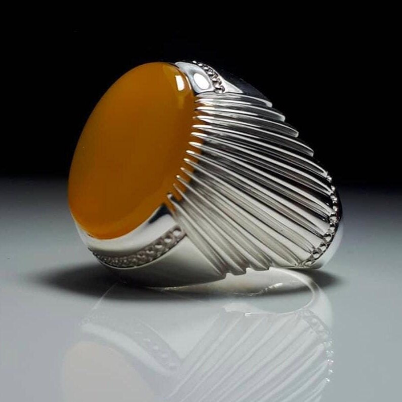 Natural Zard Aqeeq Yellow Yemeni Aqeeq Ring Yellow Agate