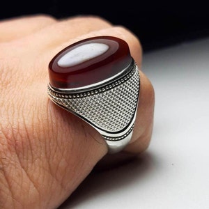 Real Yemeni Aqeeq Ring Sterling Silver 925 Handmade Ring Natural Yemeni Agate Ring Brown Pure Yameni Akik Ring Shia Rings Muslim Men's Rings