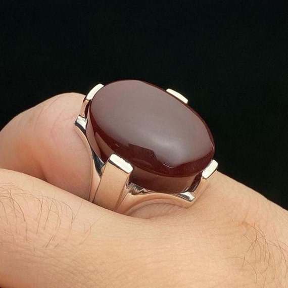Dark Brown Yemeni Aqeeq Ring Akik Rings Aqeeq Stone Ring Aqeeq
