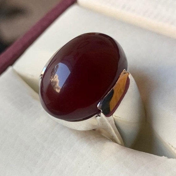 Yemeni Aqeeq Ring Natural Agate Ring Sterling Silver 925 Shia