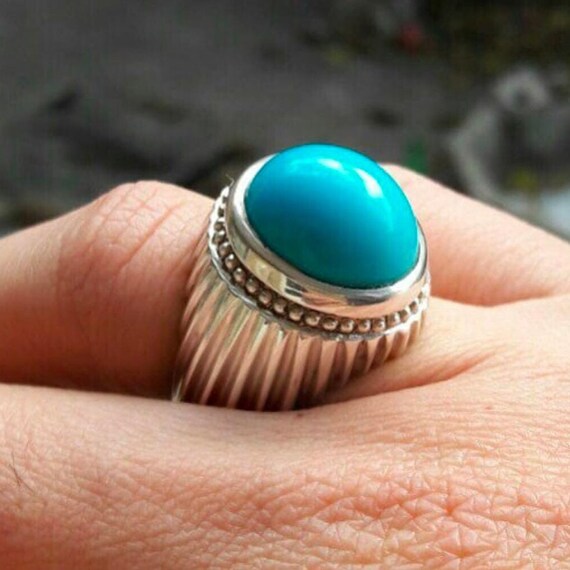 Natuurlijke Feroza Ring Turquoise Stone Ring Hoge kwaliteit Blauwe