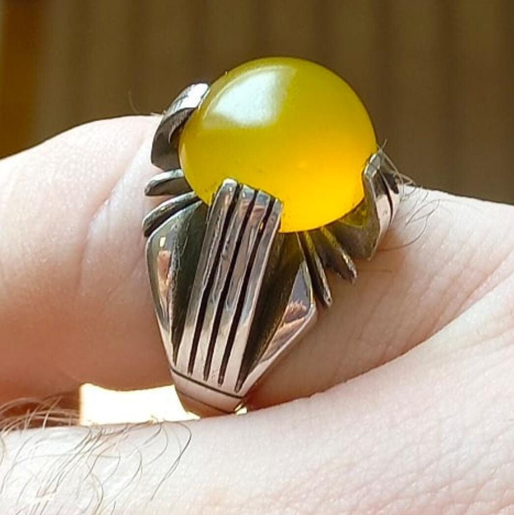 Yemeni Aqeeq Ring Yellow Aqeeq Ring Zard Natural Akik Yellow