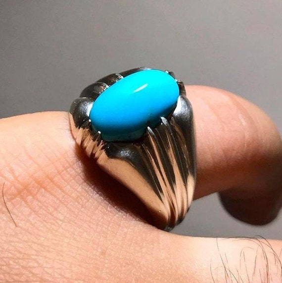 Oceanic Blue Oval Shape Stone Turquoise Feroza Silver Ring