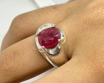 Natural Ruby Ring Handmade Ruby Ring Shia rings Ruby Burmese Ruby Pinkish Red Natural Ruby Jewelry 925 Sterling silver Handmade Ring