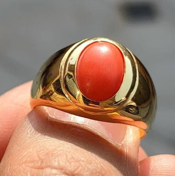 Coral Marjan Ring 925 Sterling Silver Gold Plated Men s Handmade
