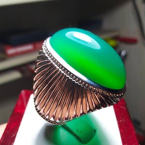 Natural Yemeni Sabz Aqeeq Ring Sterling Silver 925 Handmade Green Agate Ring Hakik Ring Rare Aqeeq Ring Agate Ring Akik Ring