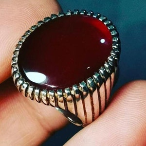 Yemeni Aqeeq Aqiq Akik Jewelry Unisex ring hakik real gemstone ring blood red agate bague men handcrafted sufi rings natural stone jewelry