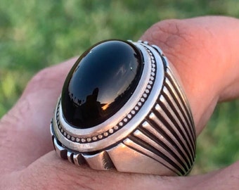 Big Kabadi Black Aqeeq Ring Yemeni Aqeeq Ring for Men Mens Yameni Aqeeq Ring Akik Ring Black Aqeeq agate Ring Shia Rings Sterling Silver