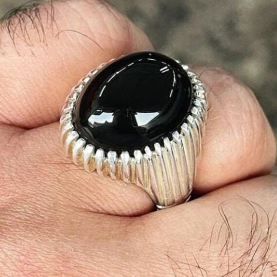 Big Kabadi Black Aqeeq Ring Yemeni Aqeeq Ring for Men Mens Yameni