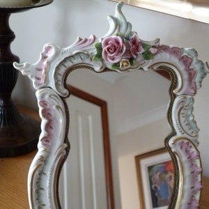 Vintage decorative continental floral encrusted easel table mirror