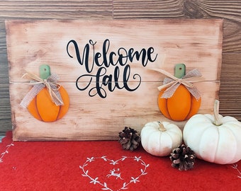 Frame, hand-painted wooden autumn picture with pumpkins and vinyl writing