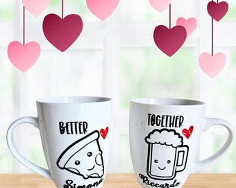 Set of two breakfast mugs for a loving couple, with a customizable name, "Better Together." Best used together!
