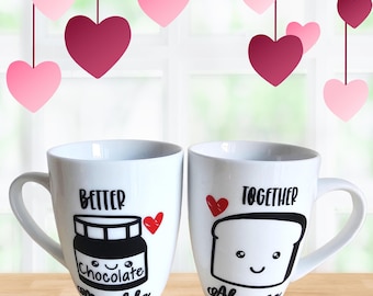 Set of two breakfast cups for a couple in love, with customizable name writing, better together. Better if used together!