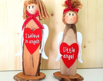 Guardian angel lucky gift, customizable with name, in wood, felt and wool, completely handmade