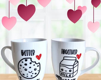 Set of two breakfast cups for a couple in love, with customizable name writing, better together. Better if used together!