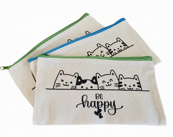 Cotton pouch with funny or motivational phrases, pencil case, makeup bag, perfect gift for girlfriend or friend