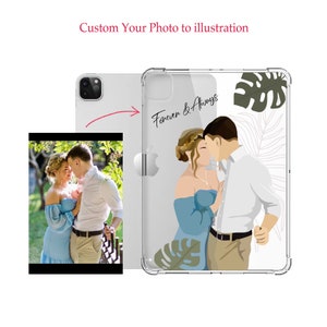 CUSTOM Portrait, iPad CLEAR Case Back Cover, Hand drawing Photo illustration | iPad 10.2  iPad Air New Pro iPad Pro 12.9, Aesthetic Cover