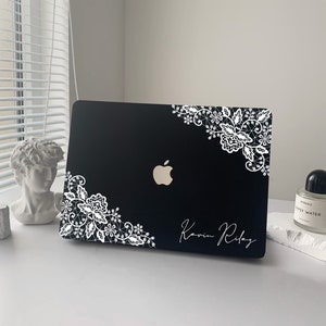 Lace Black Macbook Solid Case | Macbook Air 13, Pro 13 14 16, M1 M2 2023, Custom Name