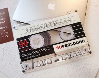 Vintage Audio Cassette Macbook Case, Personalized Name Clear Cover