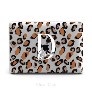 Personalized Clear Macbook Case Hard Cover, Leopard print Custom name | Macbook Air 13, Pro 13 14 16, M1 M2 2023