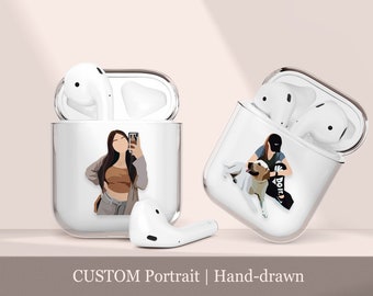 AirPods-hoesje op maat, handgetekende illustratie, familie, huisdier