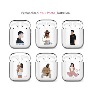 CUSTOM Portrait AirPods Case, Custom No-Facial Cartoon Portrait | for Family, Couple, Friend | Clear Soft Case,  AirPods 1,2,3,4, Pro