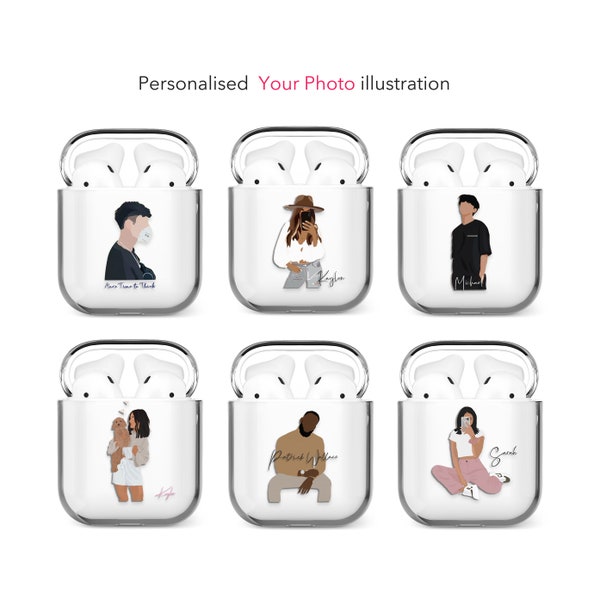 Estuche personalizado para AirPods con retrato, dibujo animado sin rostro, regalo personalizado