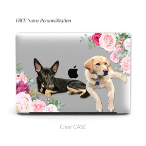 Personalisierte Haustier-Porträt-Hülle für Macbook, Hand illustriertes Hunde-Katzen-Porträt Klarsicht-Hülle | Macbook Air 13, Pro 13 14 16, M1 M2 2023