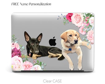 Custom Pet Portrait Macbook Case, Watercolor Dog Cat Clear Case