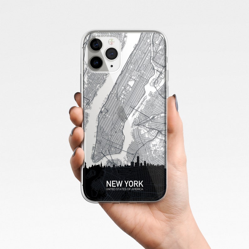 7 XR 11 Pro Max 8 Girl Gift XS Max 12 Pro for iPhone 12 NewYork City Map,Personalized Name Phone Clear Case X