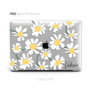 Bella illustrazione artistica di Daisy, custodia trasparente per Macbook con nome personalizzato / Macbook Air 13, Pro 13 14 16, M1 M2 2023