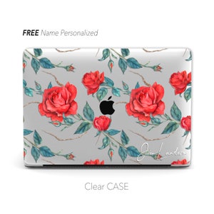 Retro Red Rose Clear Macbook Case, Black Case | Macbook Air 13, Pro 13 14 16, M1 M2 2023 , Personalized Name