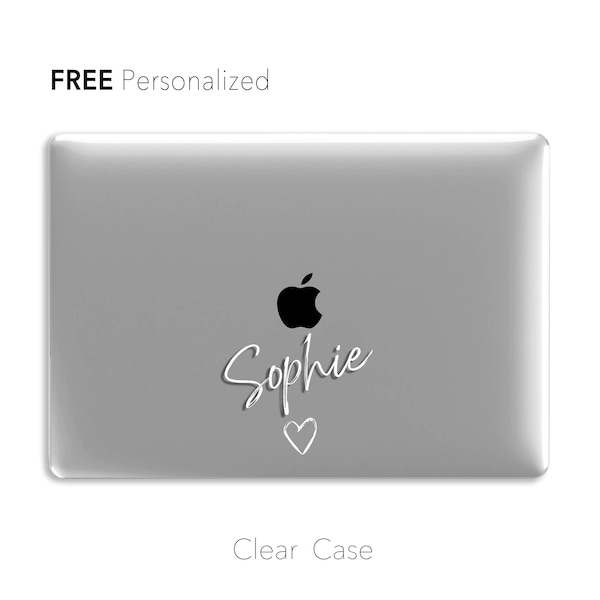 Personalized Clear Macbook Case, Heart shape Letters | Macbook Air 13 Pro 13, Pro 14, Pro16 M2 2022 M1 Custom name