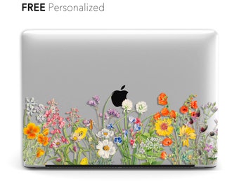 Wildflower Clear Macbook Case, Personalized Floral Design