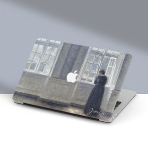 Hammershøi Art, Custodia per Macbook con nome personalizzato, Finestre alte / Macbook Air 13, Pro 13 14 16, M1 M2 2023 / Skin per tastiera personalizzata
