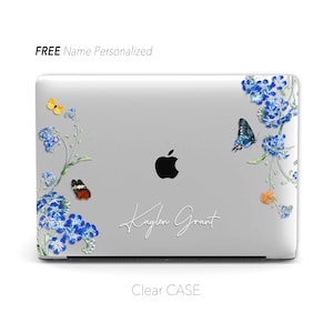 Retro Flowers Butterfly Clear Macbook Case, Black Matte case | Macbook Air 13 Pro 13, Pro 14, 16, M1 M2 2023 , Personalized Name