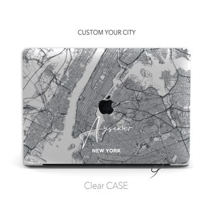Carte de votre ville personnalisée, coque transparente pour Macbook Carte de New York personnalisée | Macbook Air 13, Pro 13 14 16, M1 M2 2023