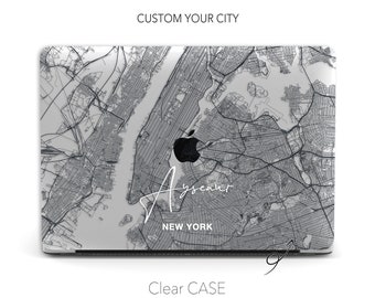 Funda personalizada para MacBook con mapa de la ciudad, cubierta protectora transparente personalizada