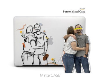 Custom Family Portrait, Cartoon Portrait, Minimalist Line Macbook Case | Macbook Air 13 Pro 13 Pro 14 Pro 16, Personalized white Matte Case