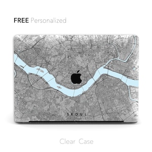 Minimalistische Karte von Seoul, Klare Macbook-Hülle, Passen Sie Ihre Stadtkarte an | Macbook Air 13, Pro 13 14 16, M1 M2 2023