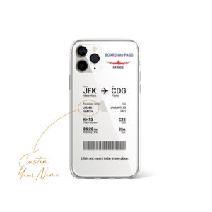 Personnaliser votre carte d'embarquement, Coque transparente élégante personnalisée | pour iPhone 14, 14 Pro, 13 Pro Max, X, XR, XS Max