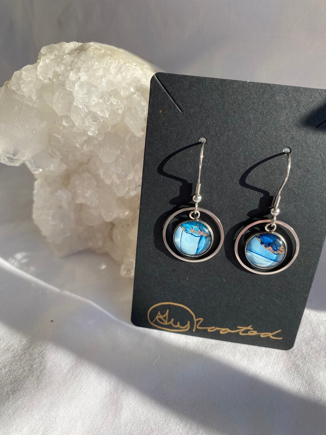 Dangle Alcohol Ink Earrings Stainless Steel Circle Etsy