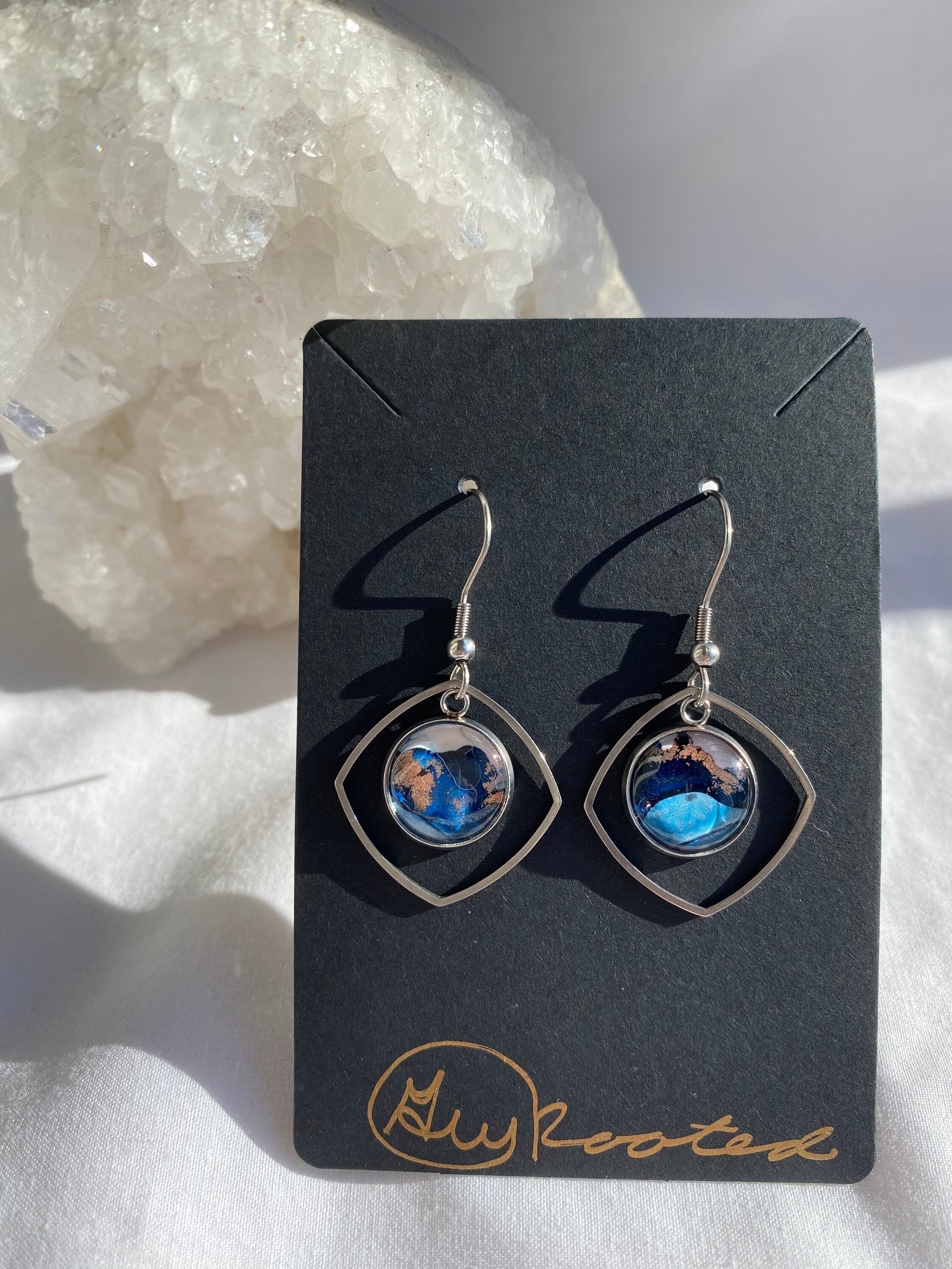 Dangle Alcohol Ink Earrings Stainless Steel Square Diamond Etsy