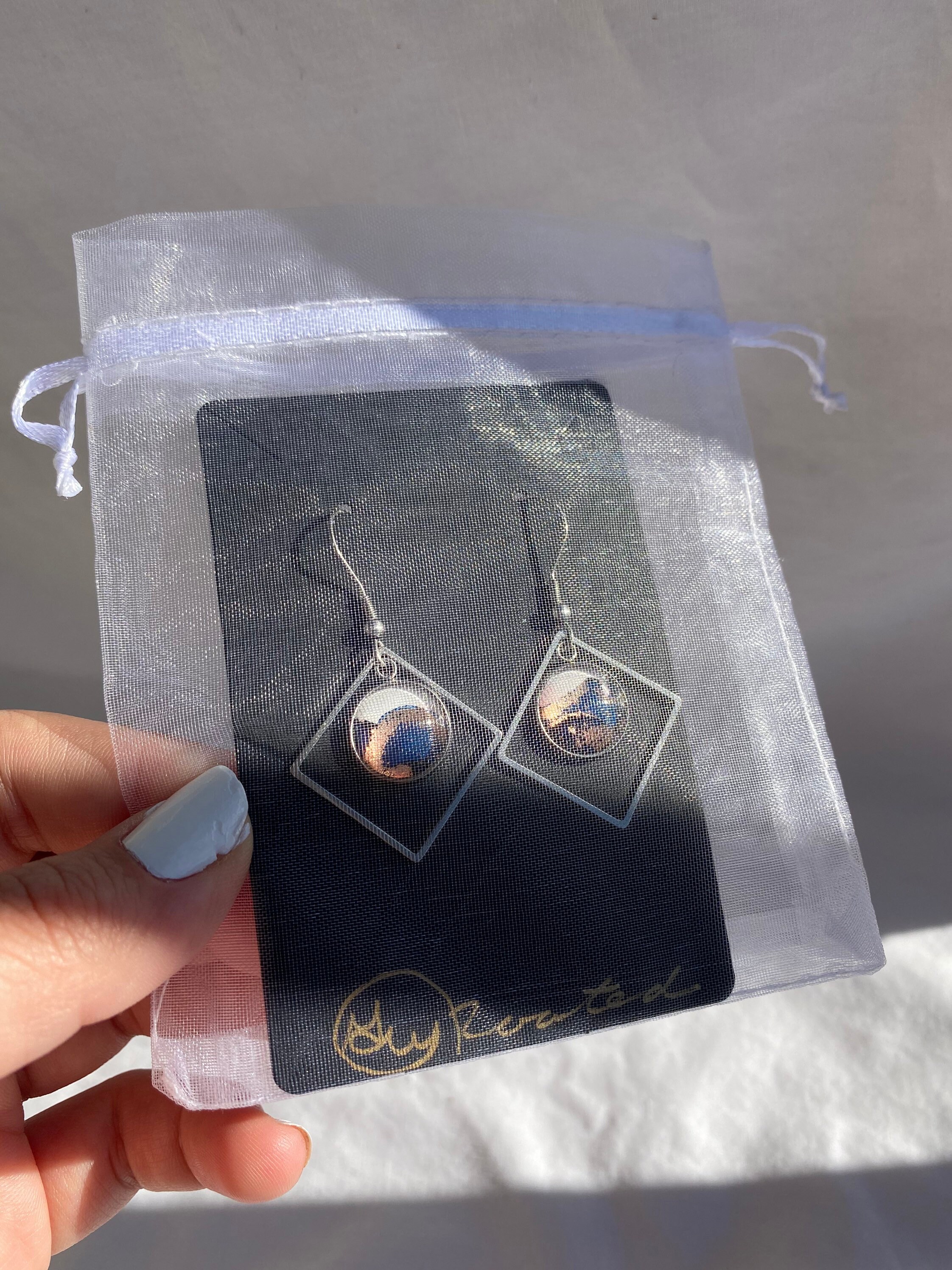 Dangle Alcohol Ink Earrings Stainless Steel Diamond Shape Etsy