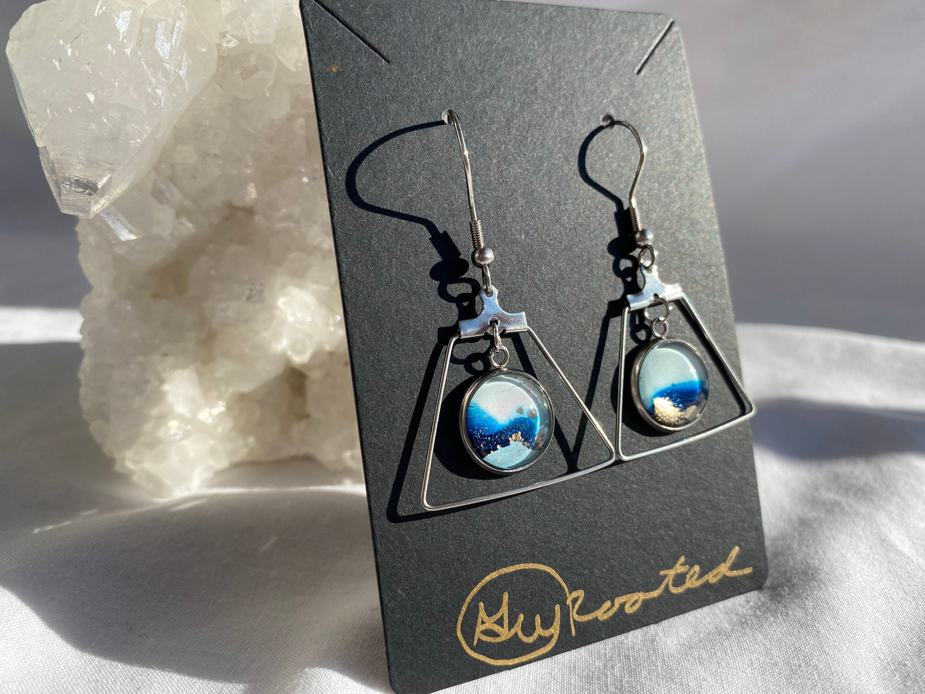 Dangle Alcohol Ink Earrings Stainless Steel Geometric Etsy