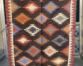 Alfombra Kilim turca para salón: revestimiento de suelo único hecho a mano