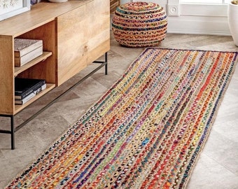 Hand Braided Bohemian Colorful Cotton Chindi Area Rug multi color Home Decor Rugs cotton area rugs Round Rug Home Decor Rag Rug Area Rug