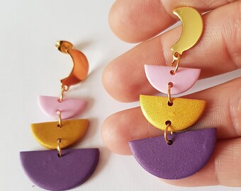 Moon earrings, half circle, moon, polymer paste, lunar jewelry, moon jewelry, moon earrings, moonlight, astrology, fimo